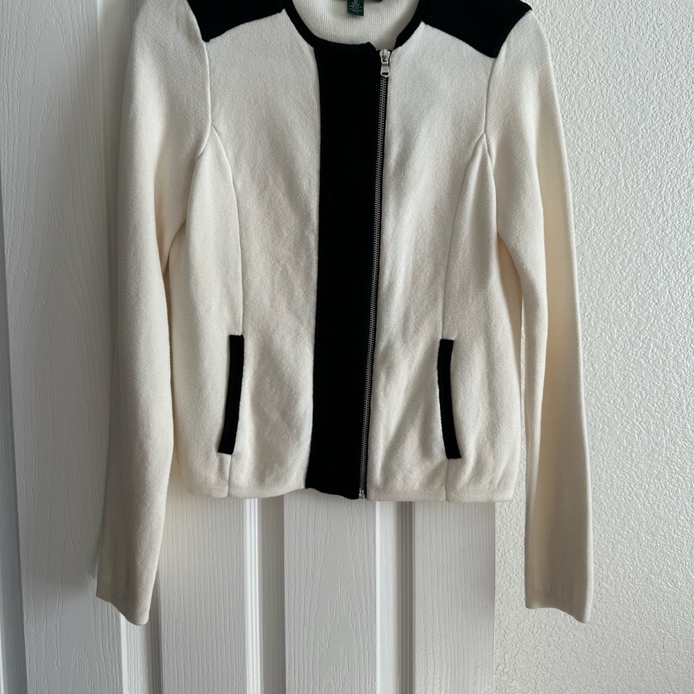 Women's Black and White Sweater. Lauren by Ralph Lauren
